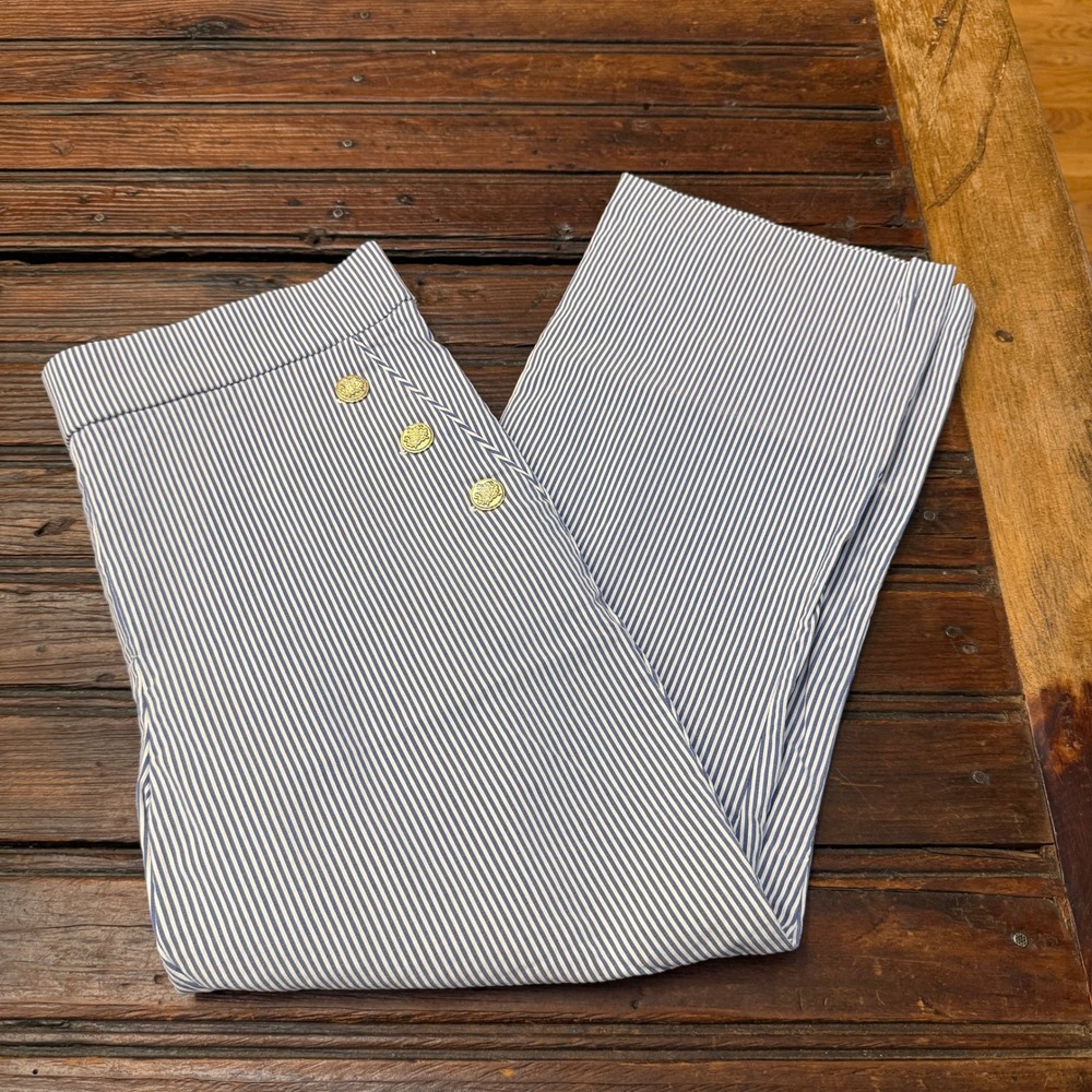 Counterparts Womens Blue White Pinstripe Sailor Pants Gold Buttons Size M